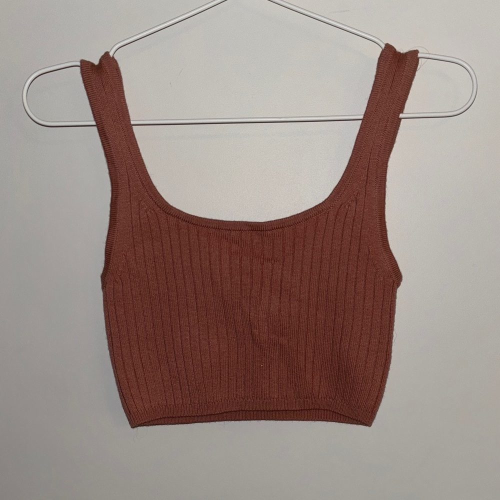 Wilfred Ribbed Knit Crop Top in Rust